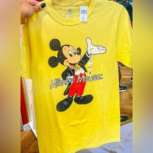 Disney Parks WDW Retro Distressed Mickey Mouse Classic Yellow Cotton T-Shirt NWT